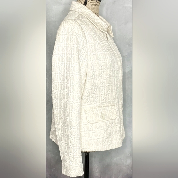 RARE Vintage 80's Weather Tamer Cream/Ivory Collar Zip up Quilted Jacket Belted - Picture 3 of 16